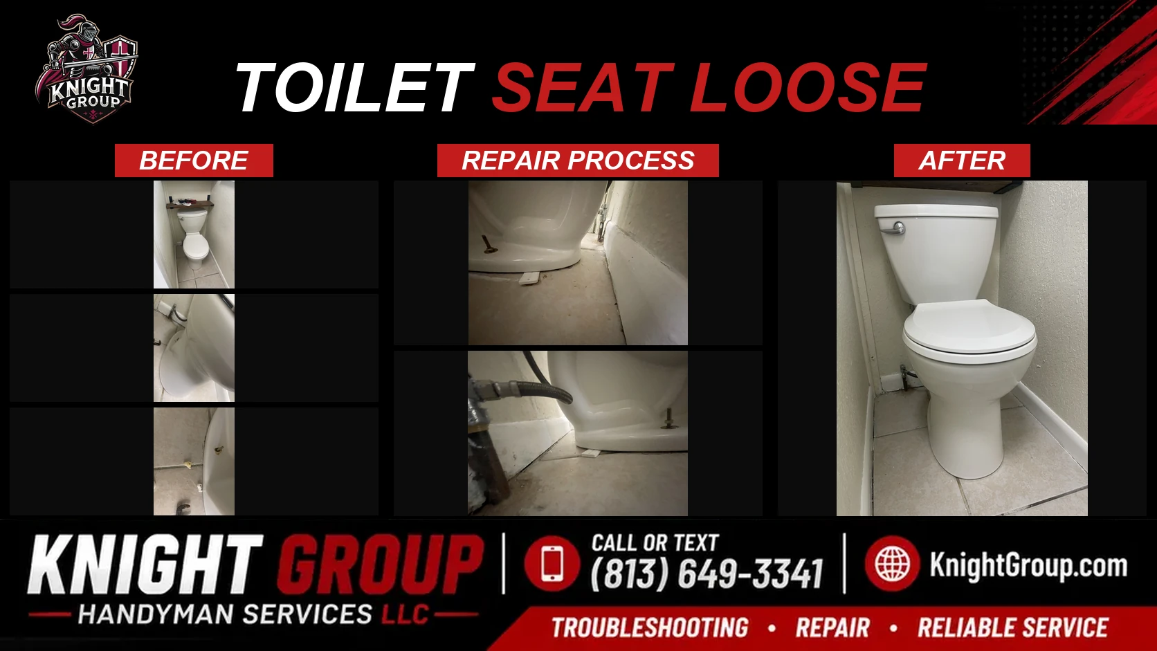 Historical project photo: Toilet Seat Loose — before & after
