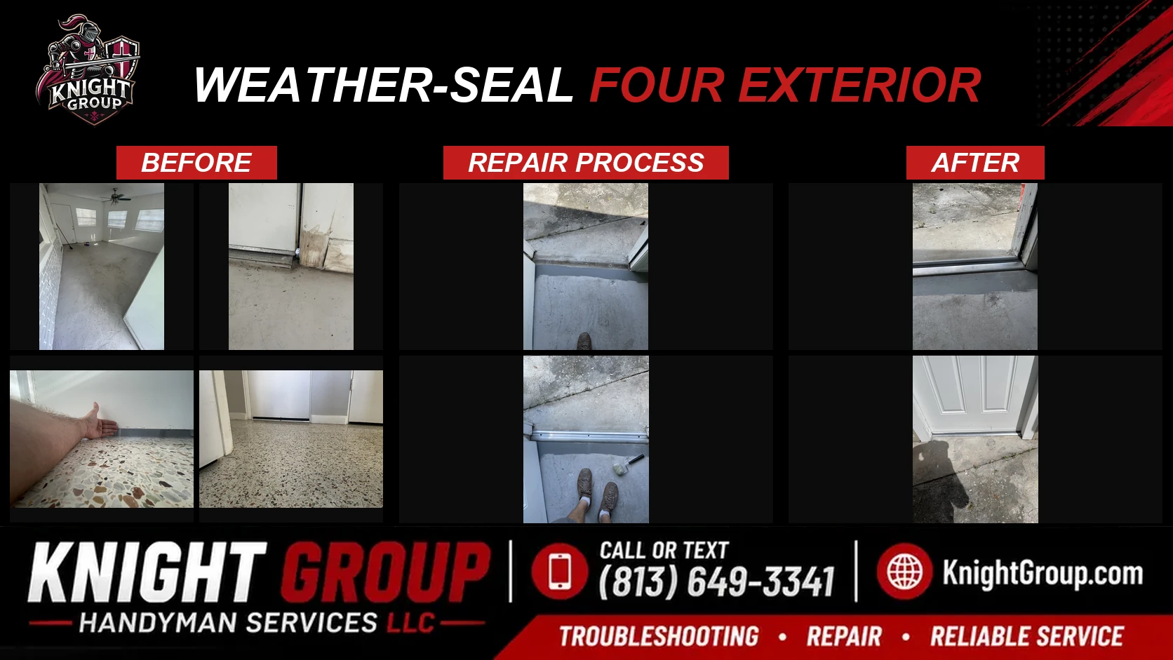 Weather-seal four exterior before and after — handyman project photo in Pinellas County FL by Knight Group