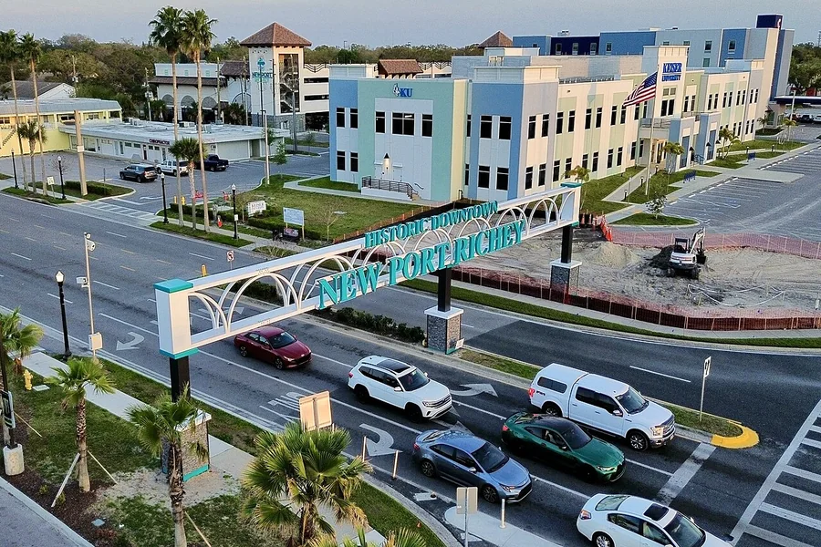 City of New Port Richey entrance and downtown corner — Knight Group handyman service area